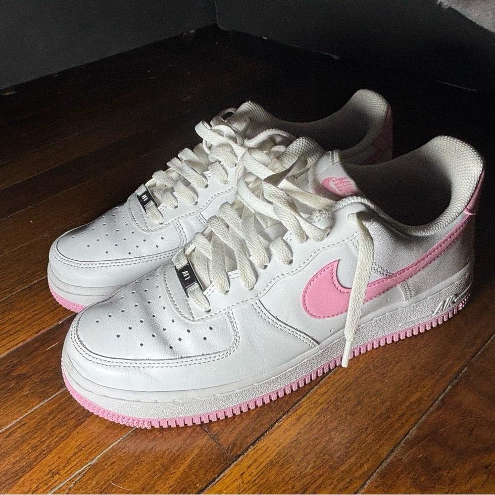 Nike White and Pink Air Force 1s